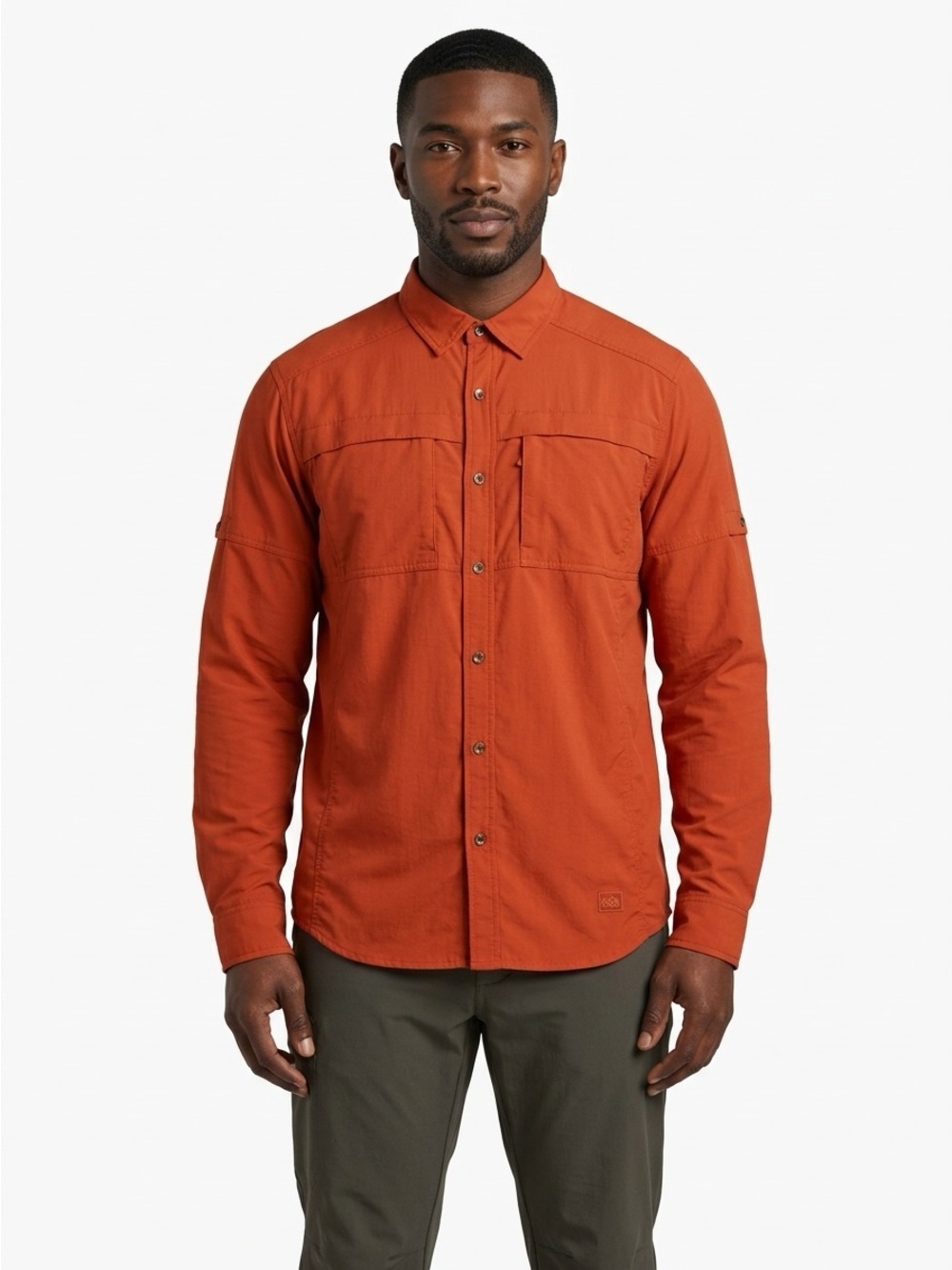REI Vented Long Sleeve Hiking Shirt Mesh Lined Orange Large